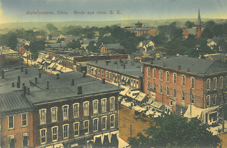 Bird's-eye view of downtown, vintage postcard