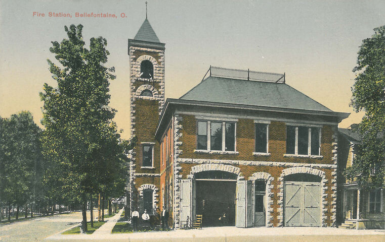 The fire station, vintage postcard