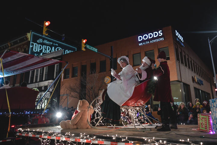 Santa rolls past the Opera Block