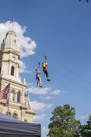 Ziplining past the courthouse